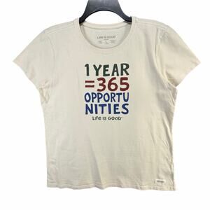 Life Is Good Crusher Tee Womens L Beige 1 Year 365 Opportunities Graphic T Shirt